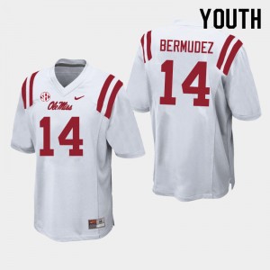 #14 Ole Miss Compliance Certified Kids Derek Bermudez White University Breathable Football Jersey - Authentic Licensed NCAA 93780-216