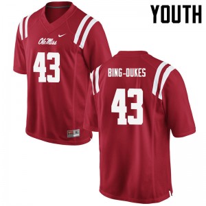 Game-Ready Kids Detric Bing-Dukes #43 Ole Miss Rebels Red University Double-Stitched Football Jersey - Licensed Elite 19431-945