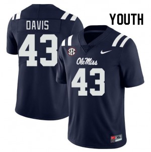 Team-Issued Navy Kids Football Dylan Davis #43 Ole Miss Rebels NCAA Microfiber Jersey 25771-350