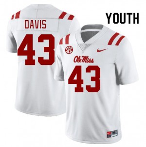 Exclusive Dylan Davis #43 White Ole Miss Rebels Kids Football Double-Stitched Jersey - Official NCAA Licensed Collectible 66281-916