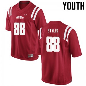Kids #88 Garrett Styles Ole Miss Red Player Applique Football Jersey - Authentic NCAA 32636-594