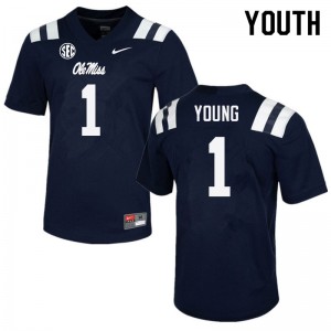Game-Ready Youth Isheem Young #1 Ole Miss Navy NCAA Applique Football Jersey - Licensed Elite 52267-446