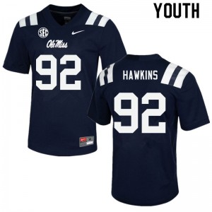 Iconic Navy Youth Football JJ Hawkins #92 Rebels High School Long-Lasting Jersey 32010-719