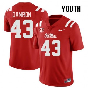 Red Out Essential Kids Jack Damron Ole Miss Rebels #43 Anti-Odor College Football Jersey 41536-499