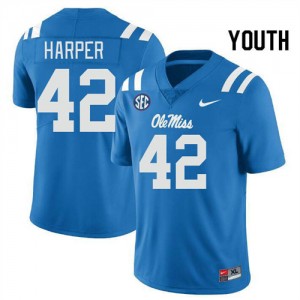 Subtle Powder Blue Youth Football Jack Harper #42 Ole Miss Rebels High School Double-Stitched Jersey 77029-711
