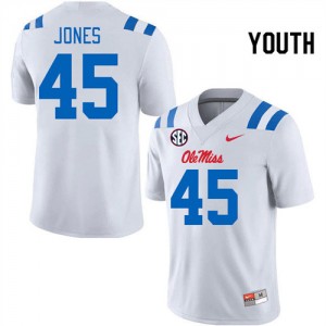 Exclusive Jackson Jones #45 White Ole Miss Kids Football Breathable Jersey - Official NCAA Licensed Collectible 75699-752
