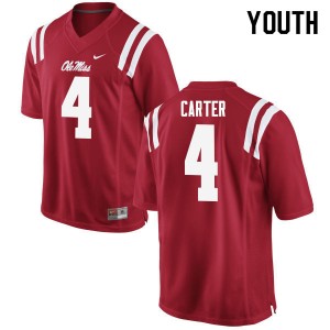 Easy Care Red Kids Football Jacob Carter #4 Rebels University Lightweight Jersey 16276-929