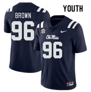 Youth #96 Jamarious Brown Rebels Navy University Long-Lasting Football Jersey - Authentic NCAA 67272-570