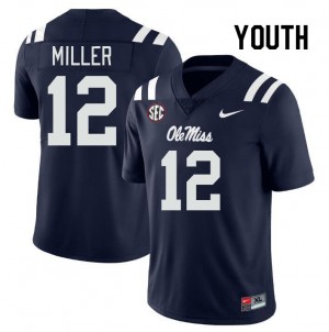 Compliance Certified Kids Jett Miller #12 Ole Miss Navy Breathable College Football Jersey - Premium Licensed NCAA Gear 52727-136