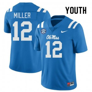 Power Blue Microfiber University Football Jersey - Kid Jett Miller #12 Ole Miss Rebels Team-Issued (Licensed Official) 23116-387
