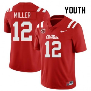 Red Out Essential Youth Jett Miller Rebels #12 Long-Lasting High School Football Jersey 45057-960