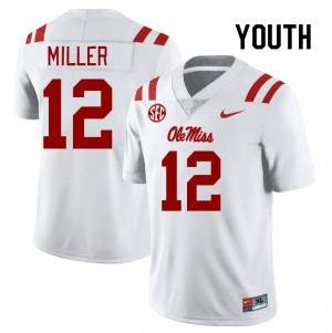 Kids Team-Specific Ole Miss #12 Jett Miller White Athletic-Fit Player Football Jersey 74765-191