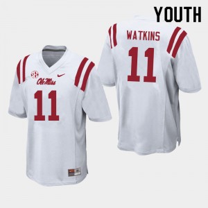 #11 Ole Miss Collectible Kid Jordan Watkins White High School Applique Football Jersey - Authentic Licensed NCAA 39589-371