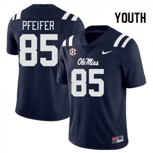 Youth Subtle Ole Miss Rebels #85 Joshua Pfeifer Navy Double-Stitched University Football Jersey 52698-706