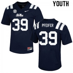 #39 Rebels Easy Care Kids Joshua Pfeifer Navy University Lightweight Football Jersey - Authentic Licensed NCAA 57507-446