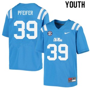 Compliance Certified Power Blue Kid Football Joshua Pfeifer #39 Ole Miss High School Breathable Jersey 16852-615