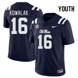 Kid #16 Justin Kowalak Ole Miss Rebels Navy High School Microfiber Football Jersey - Authentic NCAA 28623-602