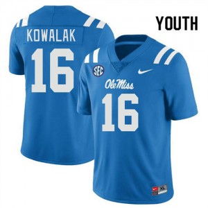 Game-Ready Kids Justin Kowalak #16 Ole Miss Powder Blue University Breathable Football Jersey - Licensed Elite 43525-615