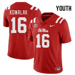 Easy Care Red Youth Football Justin Kowalak #16 Rebels College Lightweight Jersey 67276-251