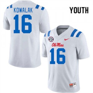 Exclusive Justin Kowalak #16 White Rebels Youth Football Long-Lasting Jersey - Official NCAA Licensed Collectible 52228-510