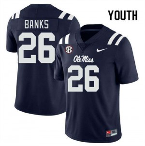 Navy Out Essential Kid Katrevrick Banks Ole Miss Rebels #26 Anti-Odor NCAA Football Jersey 75209-831
