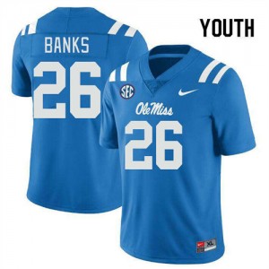 Powder Blue Applique Player Football Jersey - Kids Katrevrick Banks #26 Ole Miss Collectible (Licensed Official) 64479-844