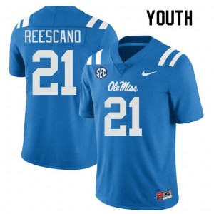 Youth #21 Kedrick Reescano Ole Miss Powder Blue Player Athletic-Fit Football Jersey - Authentic NCAA 58393-147