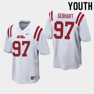 #97 Ole Miss Compliance Certified Kids Land Gebhart White Player Breathable Football Jersey - Authentic Licensed NCAA 55125-995