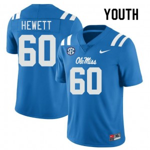 #60 Rebels Easy Care Kids Lane Hewett Power Blue Player Lightweight Football Jersey - Authentic Licensed NCAA 83705-987