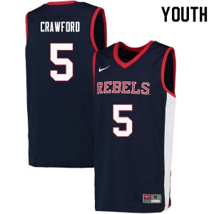 Youth Collectible Ole Miss #5 Markel Crawford Navy Applique University Basketball Jersey 42115-423