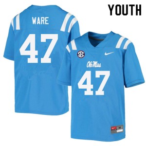 #47 Ole Miss Collectible Kids Matt Ware Power Blue NCAA Applique Football Jersey - Authentic Licensed NCAA 10107-823