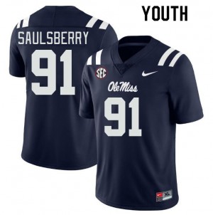 Game-Ready Kid Myles Saulsberry #91 Ole Miss Rebels Navy NCAA Double-Stitched Football Jersey - Licensed Elite 69149-411