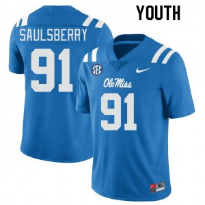 Youth #91 Myles Saulsberry Rebels Powder Blue College Chain-Stitched Football Jersey - Authentic NCAA 19705-412