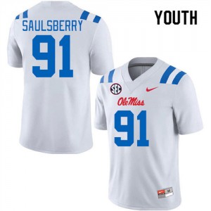 NCAA Fan Favorite: Kids Myles Saulsberry #91 White Rebels Long-Lasting Football Jersey 27451-158