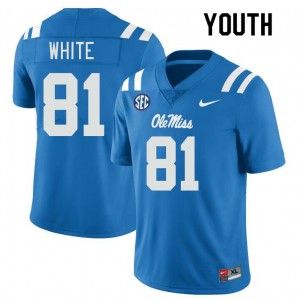 Youth Compliance Certified Ole Miss #81 Noreel White Power Blue Breathable College Football Jersey 83082-556