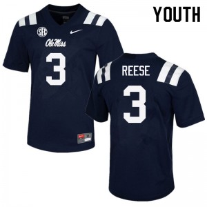 Kids #3 Otis Reese Ole Miss Rebels Navy High School Double-Stitched Football Jersey - Authentic NCAA 88363-775