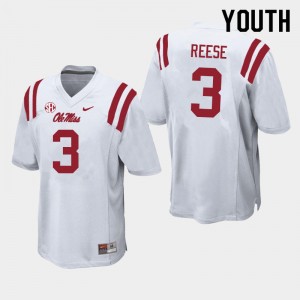 White Anti-Odor College Football Jersey - Kids Otis Reese #3 Ole Miss Rebels Unused (Licensed Official) 82100-863