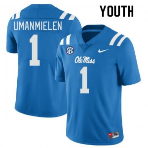 #1 Ole Miss Collectible Youth Princely Umanmielen Power Blue Player Applique Football Jersey - Authentic Licensed NCAA 69323-880