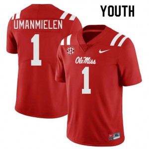 Unused Red Kids Football Princely Umanmielen #1 Ole Miss Rebels NCAA Anti-Odor Jersey 56005-148