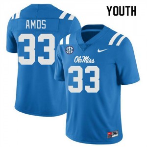 Kid #33 Rashad Amos Ole Miss Rebels Powder Blue Player Microfiber Football Jersey - Authentic NCAA 67312-718
