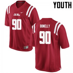 Team-Issued Youth Official Ross Donelly #90 Ole Miss Rebels Red Football University Microfiber Jersey 80887-326