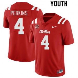 Kid Collectible Ole Miss #4 Suntarine Perkins Red Applique Player Football Jersey 61033-989