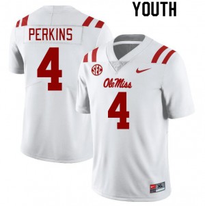 Unused Youth Official Suntarine Perkins #4 Ole Miss Rebels White Football NCAA Anti-Odor Jersey 64442-234