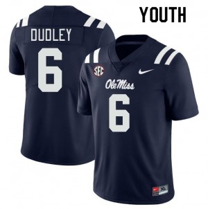 Kids Team-Issued Ole Miss Rebels #6 TJ Dudley Navy Microfiber Player Football Jersey 20636-211