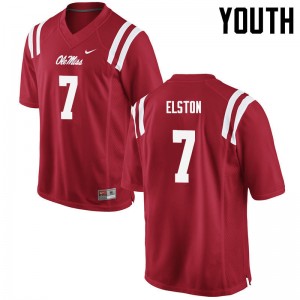 Red Double-Stitched University Football Jersey - Kids Trae Elston #7 Ole Miss Rebels Subtle (Licensed Official) 28087-566