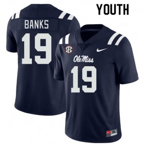 Navy Out Essential Kids Travaris Banks Ole Miss #19 Breathable University Football Jersey 44520-142