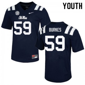 Team-Specific Kids Official Tyler Burkes #59 Ole Miss Navy Football College Athletic-Fit Jersey 96711-370