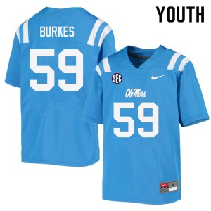 NCAA Fan Favorite: Kid Tyler Burkes #59 Power Blue Ole Miss Rebels Double-Stitched Football Jersey 37201-780
