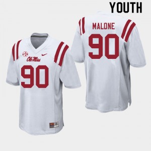 White Anti-Odor Player Football Jersey - Youth Tywone Malone #90 Ole Miss Rebels Unused (Licensed Official) 42411-431