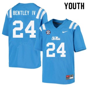 Kids #24 Ulysses Bentley IV Ole Miss Power Blue NCAA Breathable Football Jersey - Authentic NCAA 96553-656
